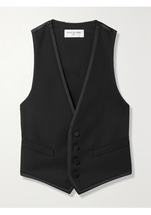 SAINT LAURENT - Cropped Grain De Poudre Wool And Silk-satin Vest - Black - FR 34,FR 36,FR 38,FR 40,FR 42