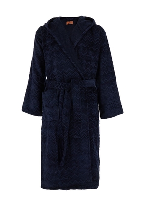 Missoni Blue Bathrobe With Zig Zag Motif In Cotton