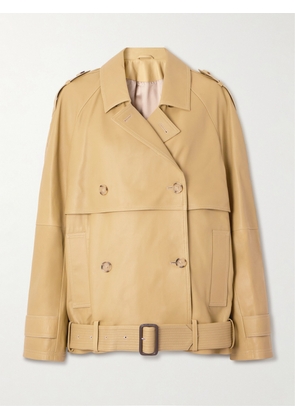 TOTEME - Double-breasted Belted Layered Leather Jacket - Neutrals - DK34,DK36,DK38,DK40