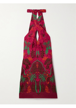 Cara Cara - Perla Printed Linen Halterneck Mini Dress - Pink - US0,US2,US4,US6,US8,US10,US12