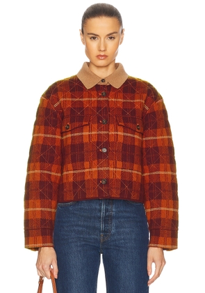Guest In Residence Tartan Cropped Cashmere Jacket in Plum Combo - Burgundy. Size S (also in L, M).