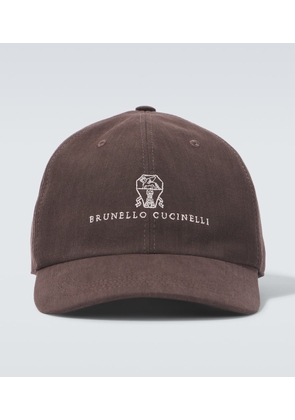 Brunello Cucinelli Leather-trimmed linen baseball cap