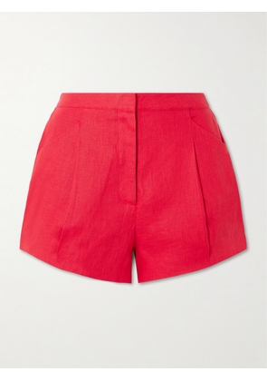 Posse - Rosalie Pintucked Linen Shorts - Red - xx small,x small,small,medium,large,x large
