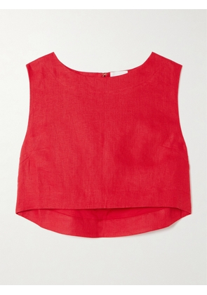 Posse - Martina Cropped Linen Top - Red - xx small,x small,small,medium,large,x large