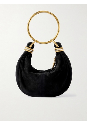 Chloé - Bracelet Small Embellished Leather-trimmed Suede Shoulder Bag - Black - One size