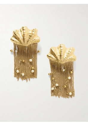 Chloé - Shells Fringed Gold-tone Faux Pearl Clip Earrings - One size
