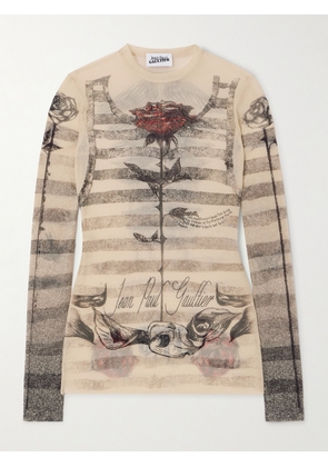 Jean Paul Gaultier - Trompe L'oeil Printed Stretch-mesh Top - Ecru - xx small,x small,small,medium,large,x large,xx large