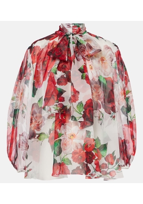 Dolce&Gabbana Floral tie-neck silk chiffon blouse
