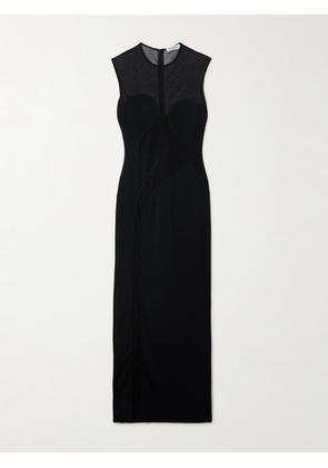 Alaïa - Silk-trimmed Stretch-knit Maxi Dress - Black - FR 34,FR 36,FR 38,FR 40,FR 42,FR 44
