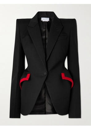 MCQUEEN - Grosgrain-trimmed Embellished Wool-gabardine Blazer - Black - IT38,IT40,IT42,IT44