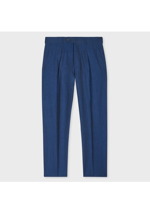 Paul Smith Tapered-Fit Indigo Cotton-Linen Pleated Trousers Blue