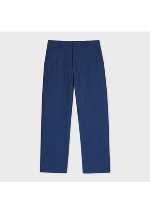 Paul Smith Indigo Cotton-Linen Elastic-Back Trousers Blue
