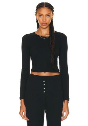 LESET Pointelle Slim Fit Long Sleeve Top in Black - Black. Size S (also in L, M, XL).