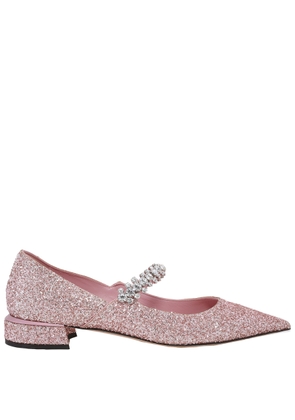 Jimmy Choo Bing Glitter Crystal-Strap Ballerina Pumps
