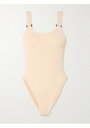 Hunza G - Domino Embellished Seersucker Swimsuit - Neutrals - Beachwear One Size