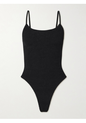 Hunza G - Petra Seersucker Swimsuit - Black - Beachwear One Size