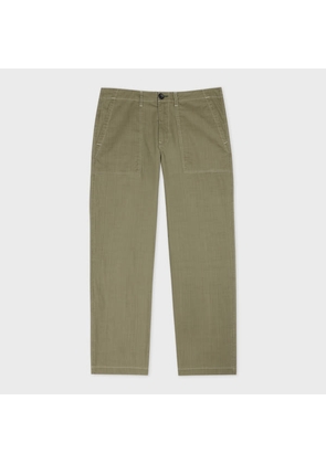 PS Paul Smith Khaki Coated Slub-Cotton Trousers Green
