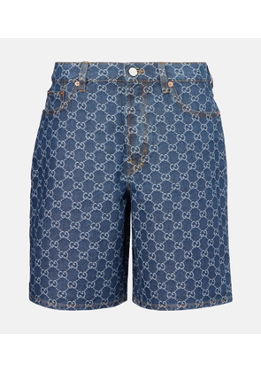 Gucci Leather-trimmed denim Bermuda shorts