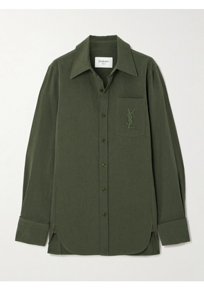 SAINT LAURENT - Embroidered Cotton And Linen-blend Shirt - Green - FR 34,FR 36,FR 38,FR 40,FR 42