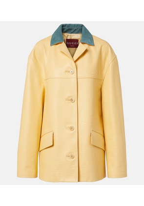 Gucci Logo corduroy-trimmed leather jacket