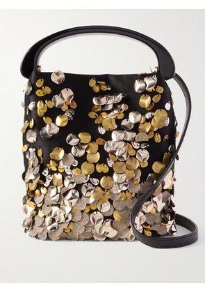 Dries Van Noten - Leather-trimmed Embellished Satin Shoulder Bag - Black - One size