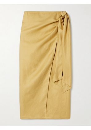 Max Mara - Tequila Linen And Silk-blend Midi Wrap Skirt - Yellow - UK 4,UK 6,UK 8,UK 10,UK 12,UK 14,UK 16,UK 18