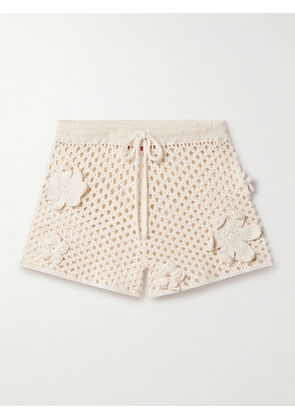 The Elder Statesman - Appliquéd Open-knit Cotton Shorts - Ivory - x small,small,medium,large