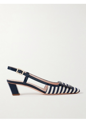 Roger Vivier - Belle Vivier 45 Patent Leather-trimmed Striped Woven Slingback Pumps - Blue - IT36,IT36.5,IT37,IT37.5,IT38,IT38.5,IT39,IT39.5,IT40,IT40.5,IT41,IT41.5,IT42
