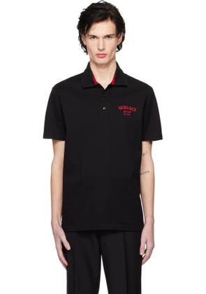 Versace Black Embroidered 'Versace Milano' Stamp Polo