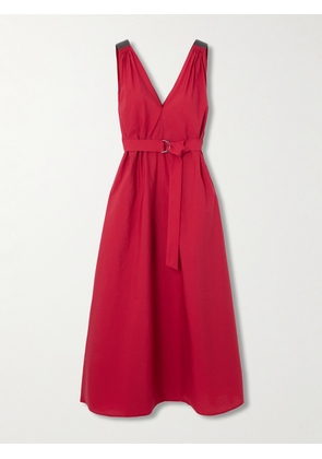 Brunello Cucinelli - Belted Cotton-blend Poplin Midi Dress - Red - xx small,x small,small,medium,large