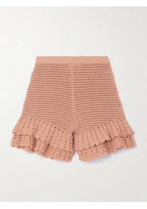 Chloé - Ruffled Crocheted Cotton Shorts - Orange - x small,small,medium,large,x large