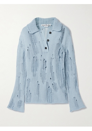 Acne Studios - Distressed Organic Cotton And Wool-blend Sweater - Blue - xx small,x small,small,medium,large