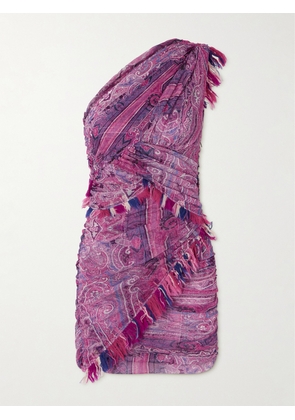 Isabel Marant - One-shoulder Frayed Printed Gauze Mini Dress - Purple - FR 34,FR 36,FR 38,FR 40,FR 42