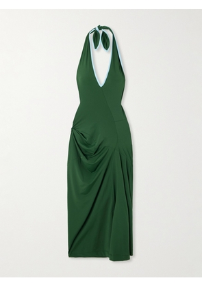Dries Van Noten - Gathered Two-tone Stretch-jersey Halterneck Midi Dress - Green - x small,small,medium,large