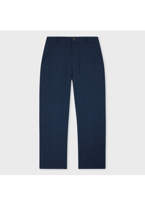 Paul Smith Navy Pinstripe Wool Seersucker Wide Leg Trousers Blue