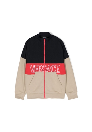 Young Versace Embroidered-Logo Zip-Up Sweatshirt