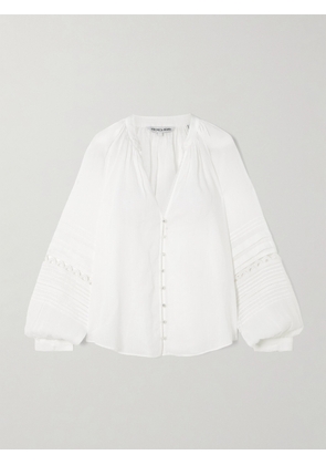 Veronica Beard - Ailani Crochet-trimmed Pintucked Ramie-voile Blouse - Off-white - US0,US2,US4,US6,US8,US10,US12,US14
