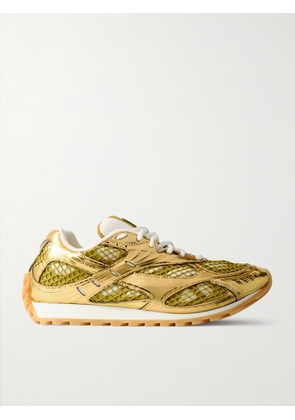 Bottega Veneta - Orbit Metallic Rubber, Mesh And Fishnet Sneakers - Gold - IT37,IT38,IT39,IT40