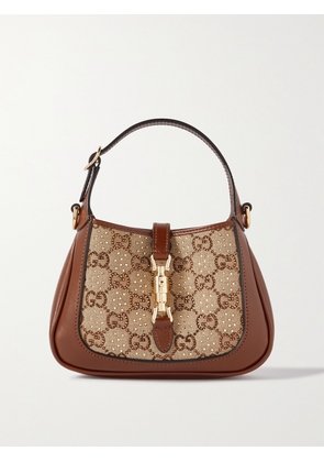 Gucci - Jackie 1961 Crystal-embellished Canvas And Leather Shoulder Bag - Neutrals - One size