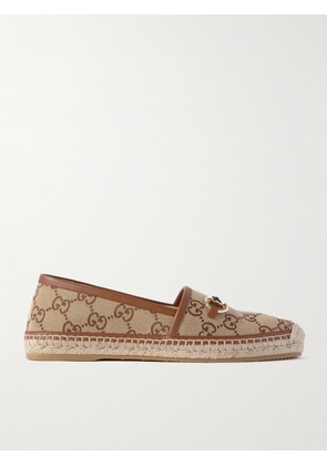 Gucci - Pilar Horsebit-embellished Leather-trimmed Logo-jacquard Canvas Espadrilles - Brown - IT35,IT35.5,IT36,IT36.5,IT37,IT37.5,IT38,IT38.5,IT39,IT39.5,IT40,IT40.5,IT41,IT41.5,IT42