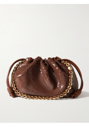 LOEWE - Flamenco Sequined Leather Clutch - Brown - One size