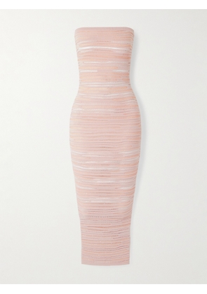 Balmain - Strapless Sequin-embellished Open-knit Midi Dress - Pink - FR 34,FR 36,FR 38,FR 40,FR 42,FR 44