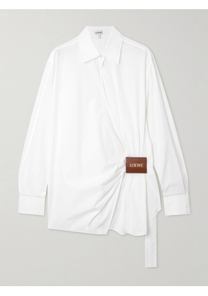 LOEWE - Wrap-effect Leather-trimmed Cotton-poplin Shirt - White - FR38,FR42,FR44,FR40,FR36