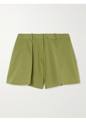 LOEWE - Pleated Cotton And Silk-blend Sateen Shorts - Green - FR44,FR36,FR42,FR40,FR38