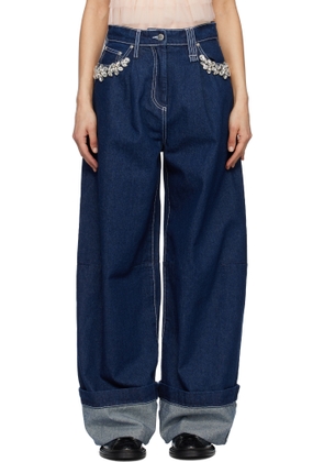 Simone Rocha Navy Turbo Embellished Puddle Jeans