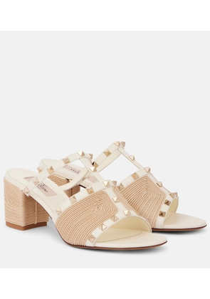 Valentino Garavani Rockstud leather and raffia mules