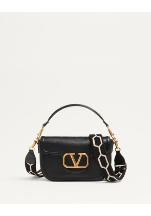 Valentino Garavani GARAVANI ALLTIME SHOULDER BAG IN GRAINY CALFSKIN WITH JACQUARD RIBBON STRAP Woman BLACK/WHITE UNI