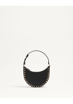 Valentino Garavani MINI ROCKSTUD HOBO BAG IN GRAINY CALFSKIN Woman BLACK UNI