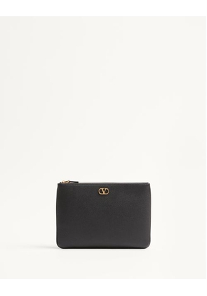 Valentino Garavani VLOGO SIGNATURE GRAINY CALFSKIN CLUTCH BAG Woman BLACK UNI