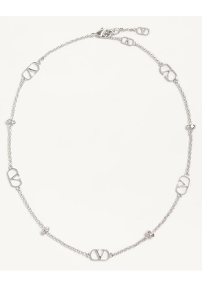 Valentino Garavani VLOGO SIGNATURE METAL AND CRYSTAL NECKLACE Woman PALLADIUM/CRYSTAL UNI
